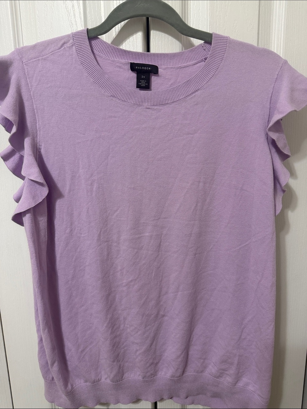 Halogen Lavender Ruffle Sleeve Knit Top